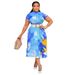 Women's Clothing round neck short sleeve printed pleated skirt suit_desvips.com