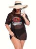 Women's Plus Size Halter Bikini Three-piece Swimsuit With Mesh Drawstring Smock_desvips.com