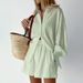 Hollow jacquard niche French long-sleeved suit shirt shorts casual women's design white_desvips.com
