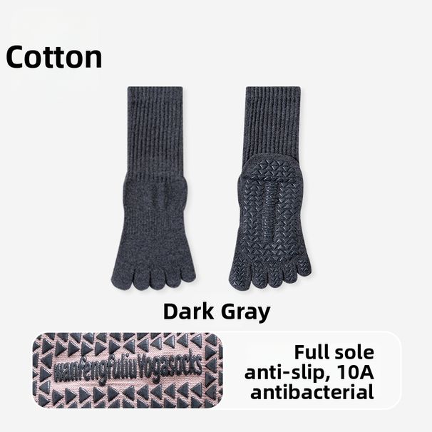 Women's Non-Slip Yoga Socks Professional Pilates Fitness Long Socks Five Finger Mid Calf Seamless Split Toe Indoor Fitness_desvips.com