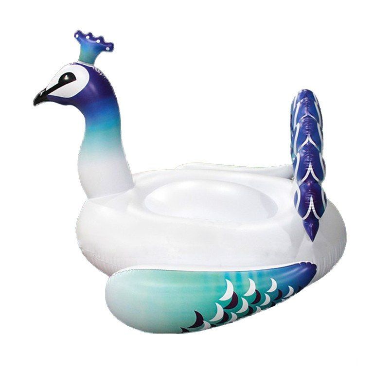 Inflatable Blue Peacock Ride - Floating Animal Pool Float For Kids & Adults (Heavy-Duty PVC 150cm Comfortable Seat & Handles Easy To Inflate)_desvips.com