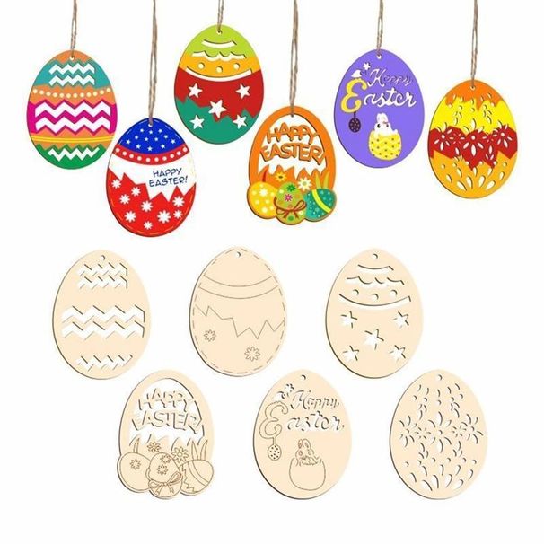 Easter Children's DIY Painted Wooden Pendant Kindergarten Hand-painted Graffiti Simulation Eggshell Cartoon Eco-friendly_desvips.com