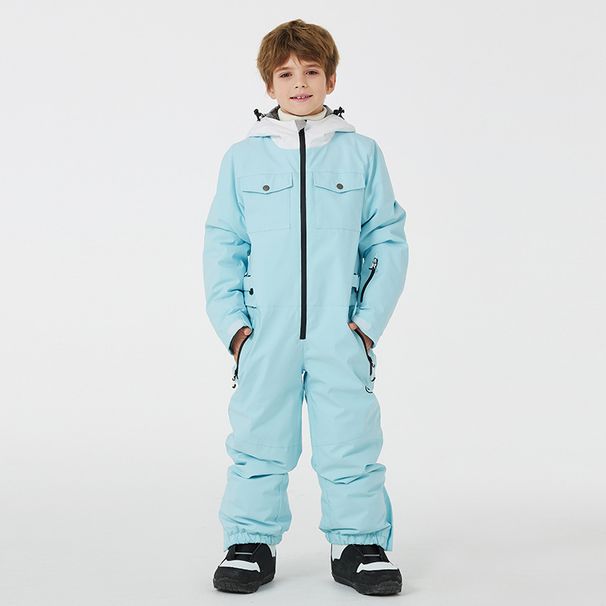 Boys Girls Winter Outdoor Waterproof Warm Thickened Snowboard Children's One-piece Ski Suit_desvips.com