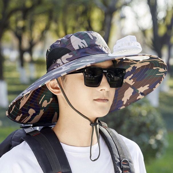 Rechargeable Fisherman With Fan, Wide Brim Outdoor Casual Men, Beach Sun Protection Hat For Summer_desvips.com