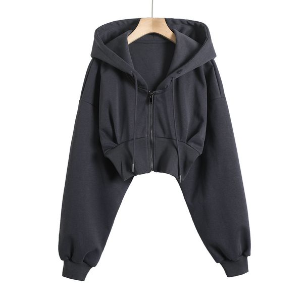 T279-24 Summer New Style Spicy Girl Sexy Short High Waist Casual Long Sleeve Zipper Women's Hoodie_desvips.com