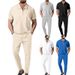2025 Spring And Autumn New Men's Solid Color Suit Waffle Collar Short Sleeve Zipper Long Pants Set_desvips.com