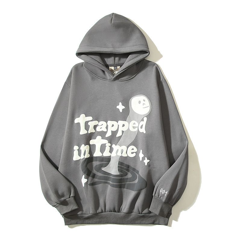 Women's Clothing high street hip hop Travis retro distressed trapped in time foam printed hoodie sweatshirt_desvips.com