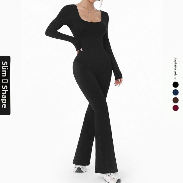 European And American Style Peach Hip Wide-Leg Slightly Flared Sports Quick-Dry Yoga Hollow Out Beautiful Back One-Piece_desvips.com