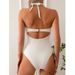 New Solid Color One-Piece For Women, Halter Tie Sexy Backless Cover-Up Bikini, Huludao Swimsuit_desvips.com