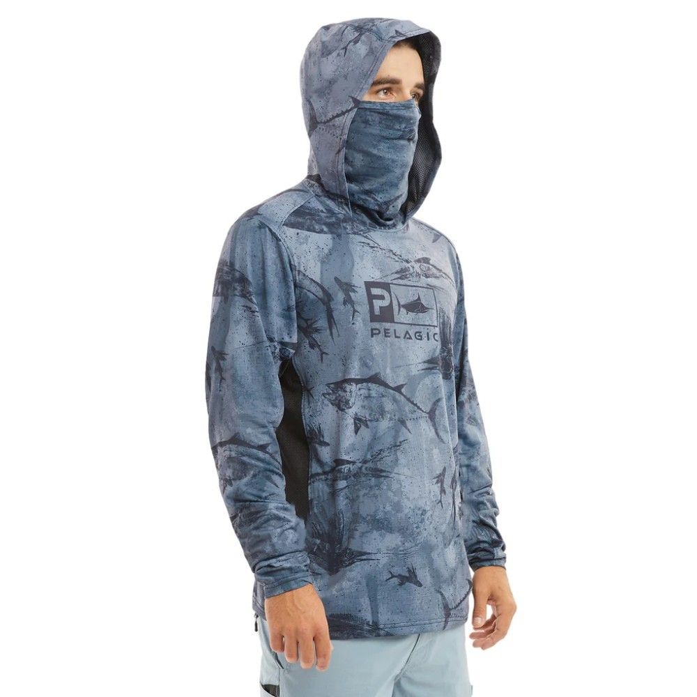 PELAGIC UPF 50+ Fishing Hoodie With Face Mask Cover - Sun Protection Long Sleeve Shirt For Men, Lightweight & Breathable Quick-Dry Fabric For Outdoor_desvips.com