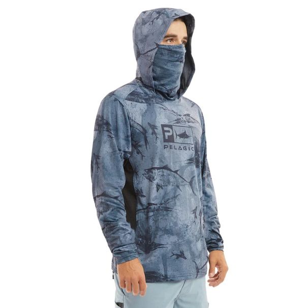 PELAGIC UPF 50+ Fishing Hoodie With Face Mask Cover - Sun Protection Long Sleeve Shirt For Men, Lightweight & Breathable Quick-Dry Fabric For Outdoor_desvips.com