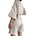 Women's casual suits for women half-sleeved round neck loose short-sleeved drawstring shorts two-piece suit_desvips.com