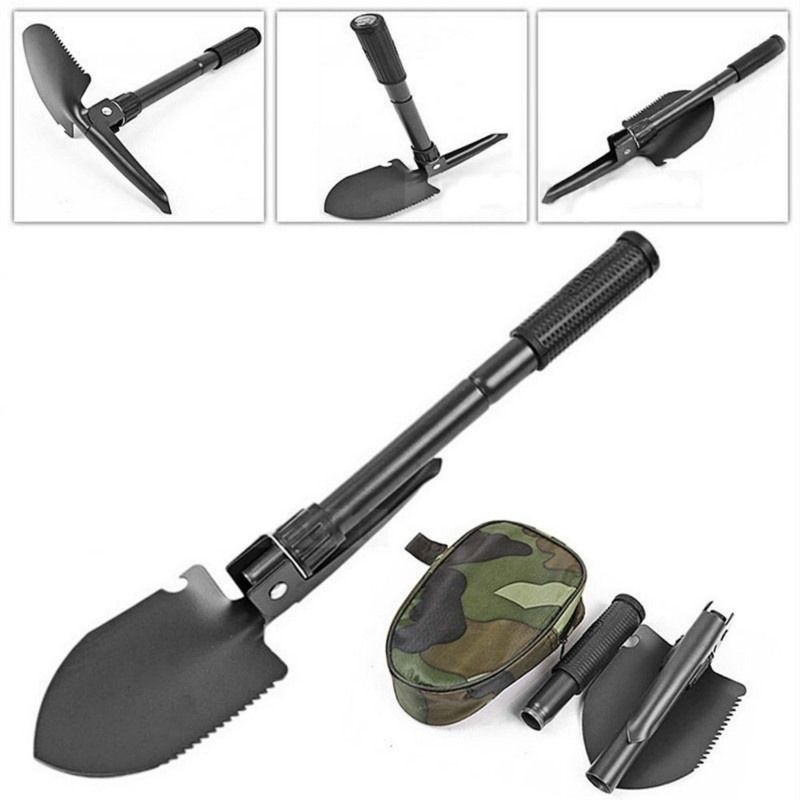 Portable Foldable Shovel With Compass Multi Purpose For Camping Hiking Backpacking Gardening Hiking Accessories Outdoor Tools_desvips.com