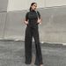 Women's Clothing slim T-shirt high waist blue pleated mopping pants casual _desvips.com