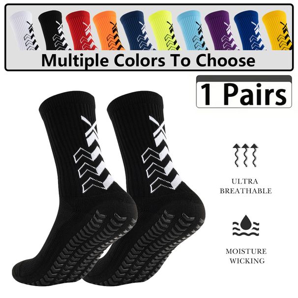 Sports & Outdoor Men's And Women's Football Socks, Running Training Socks, Adult Terry Cloth Bottom Mid Calf Anti Slip Socks, Rubber Bottom Socks_desvips.com