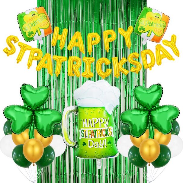 St. Patrick's Day Clover Green Wine Glass Aluminum Foil Irish Festival Decoration Arrangement Balloon_desvips.com