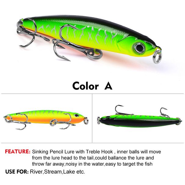 Lure Sinking Pencil 3.5g 5g 8g Plastic Bait For Bass And Perch With Blood Groove Hook_desvips.com