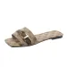 Women's Brown Beige Monogram Slide Sandals With Metal Buckle For Summer Casual Daily Wear_desvips.com