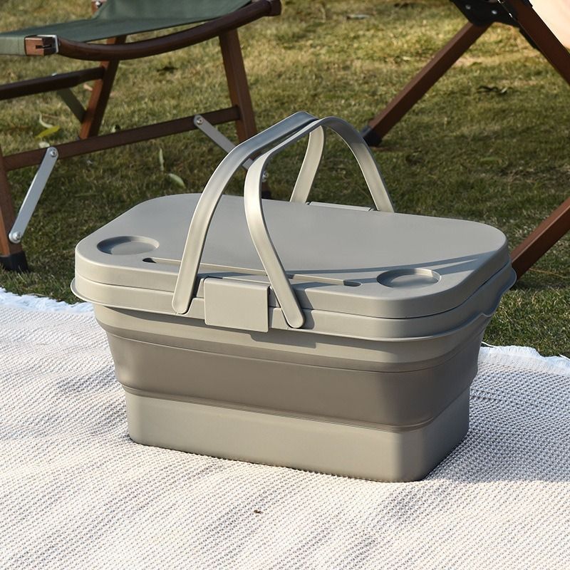 Outdoor folding storage box Spring camping folding table picnic portable storage basket Picnic basket comes with small table board_desvips.com