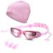 Adult Men And Women Anti-fog Electroplating Swimming Goggles + Silicone Nose Clip Earplugs +PU Swimming Cap Combination Set_desvips.com