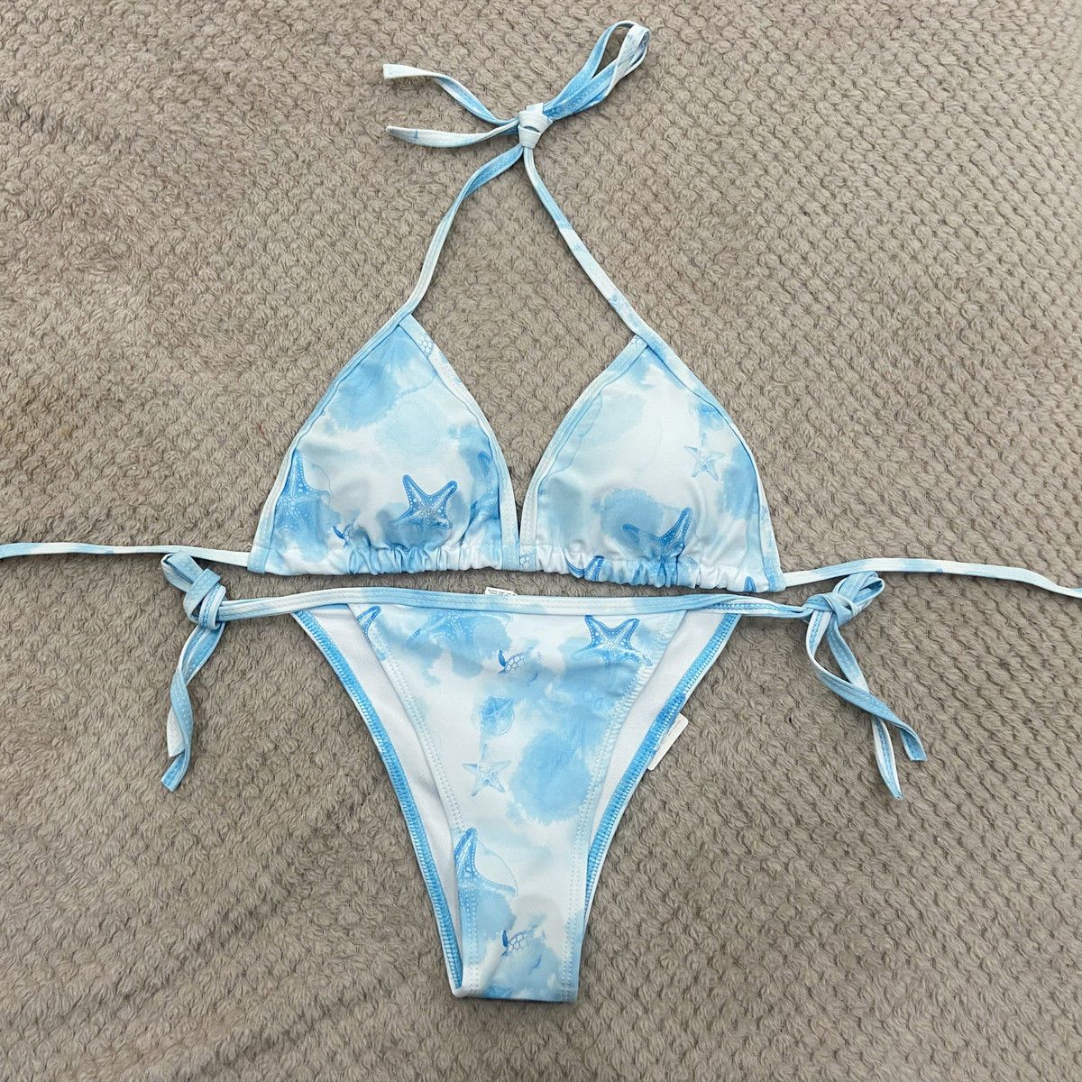 Swimsuit For Women, Sexy Small Chest, Gathered Halter Neck, Removable Chest Pads, Drawstring, Flower Bikini_desvips.com