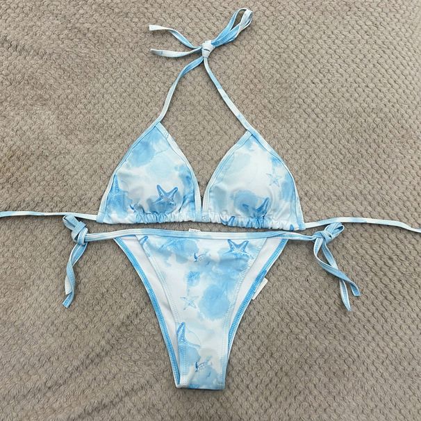 Swimsuit For Women, Sexy Small Chest, Gathered Halter Neck, Removable Chest Pads, Drawstring, Flower Bikini_desvips.com