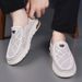 New Summer Breathable Sheepskin Casual Soft Top Genuine Hollow Leather Shoes Men's Sandals White Mesh_desvips.com