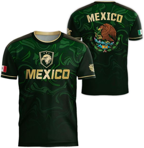 Mexico National Flag Print T Shirt For Men Funny 3D Eagle Pattern Short Sleeve Tees Outdoor Football Sports Clothing_desvips.com