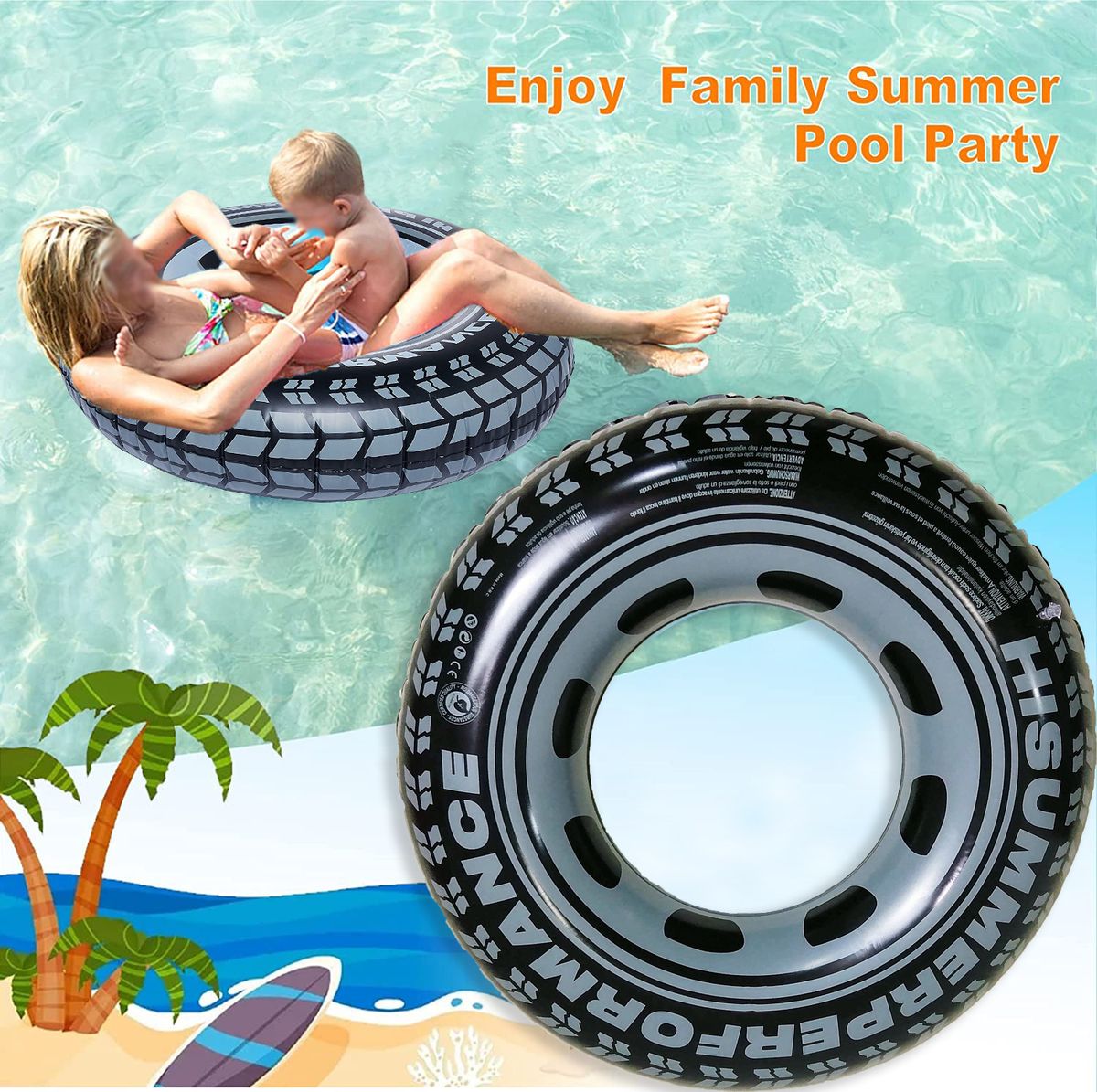 New Inflatable Tire Adult And Children's Patterned Swim Rings, Summer Water Party Floating Supplies_desvips.com