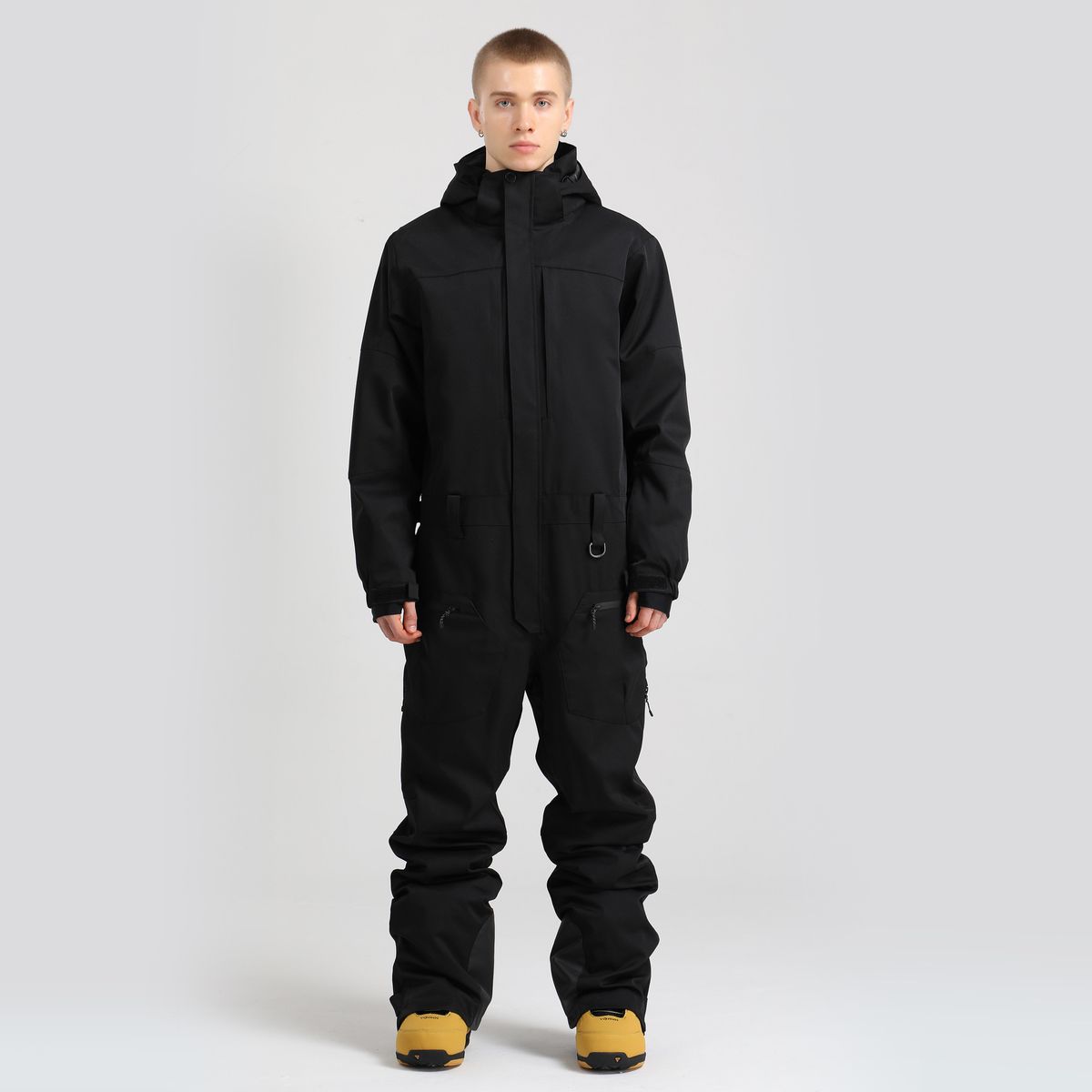 Men's One-Piece Snowboard Windproof Waterproof Warm Solid Color Workwear Style Ski Suit Set_desvips.com