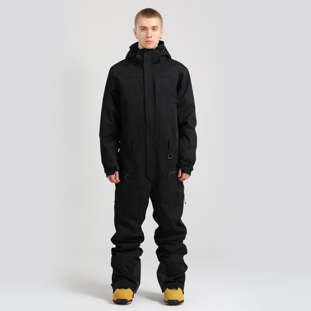 Men's One-Piece Snowboard Windproof Waterproof Warm Solid Color Workwear Style Ski Suit Set_desvips.com