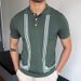 Men's Clothing New Men's Green Striped Short Sleeve Slim Fit Polo Shirt Knitted T Shirt Male_desvips.com