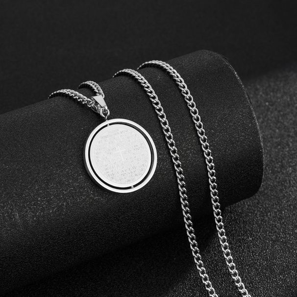 New Cross-border Prayer Cross Necklace, Stainless Steel, Spanish Unisex Style, Round Pendant Jewelry Accessory_desvips.com