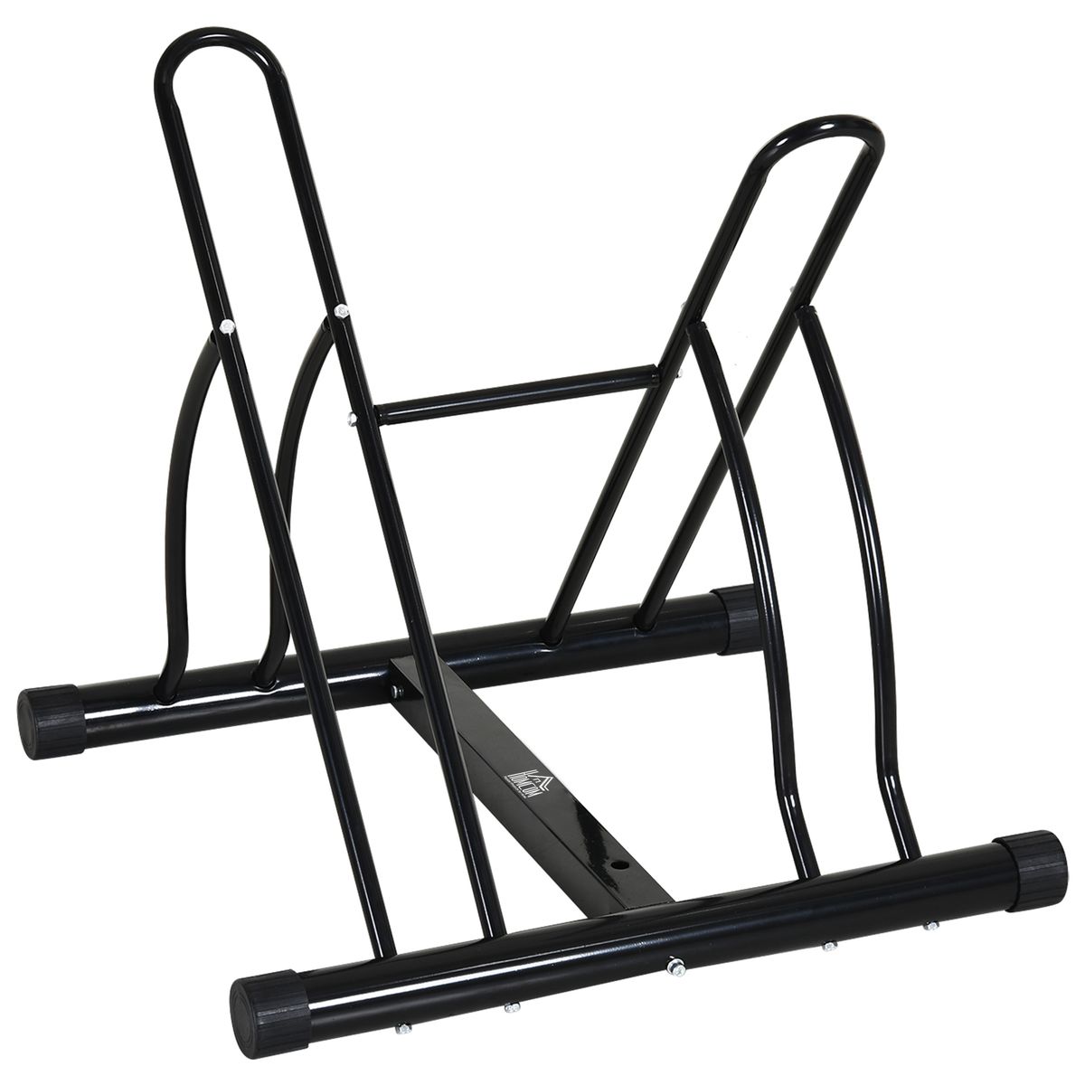 Rastrelliera Da Terra Per 2 Biciclette Con Pneumatici Fino 6.5 Cm, Telaio Orientabile In Acciaio Nero, 60x54x57cm_desvips.com