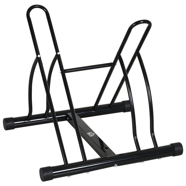 Rastrelliera Da Terra Per 2 Biciclette Con Pneumatici Fino 6.5 Cm, Telaio Orientabile In Acciaio Nero, 60x54x57cm_desvips.com