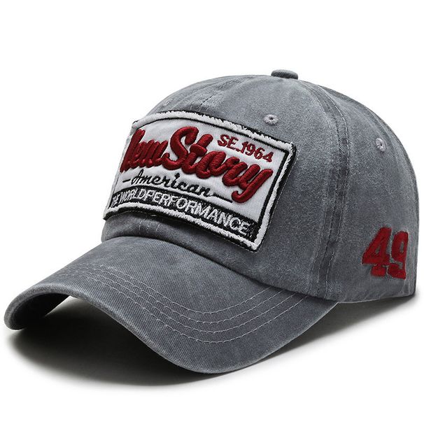Washed Vintage Letter Patch Embroidery 49 Cap Trendy Men, Coated Baseball Cap, Outdoor Sun Hat For Men_desvips.com