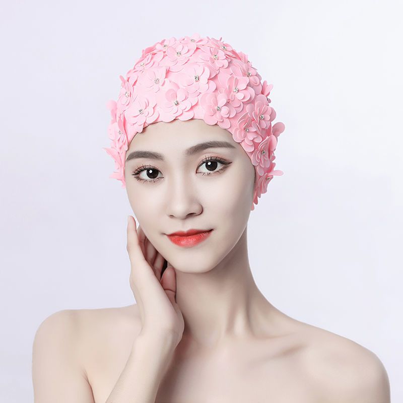 New Women's Swim Cap With Handmade 3D Embroidery, Three-Layer Floral Design, Non-Tightening Double-Layer Fabric For_desvips.com