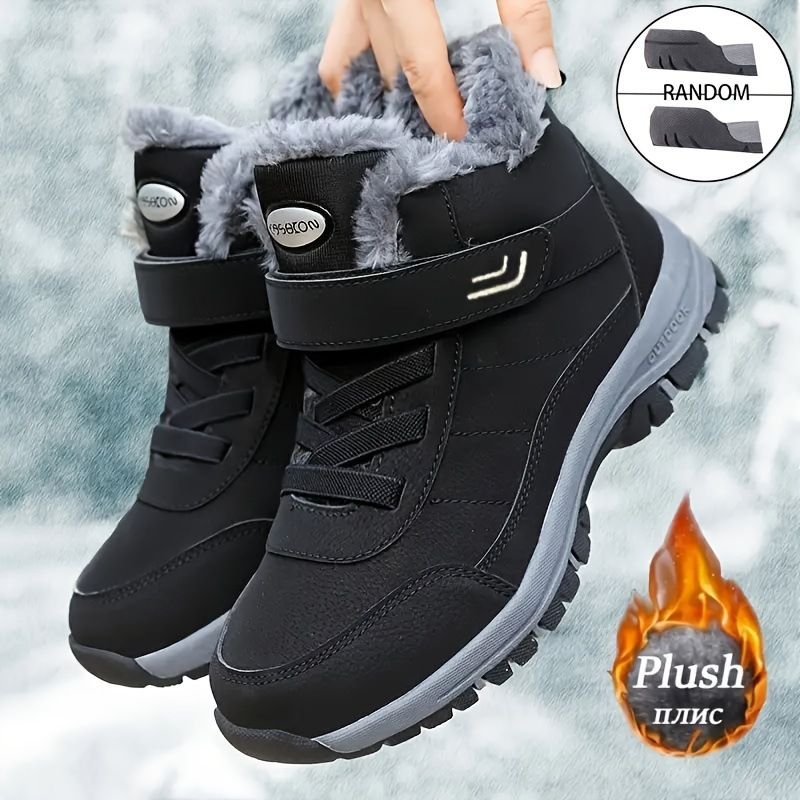 Women's Winter Snow Boots With Fleece Lining, Wide Toe, Waterproof & Anti-Slip Walking Shoes With Hook-and-Loop Closure_desvips.com
