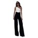 Women's Clothing fashion solid color oblique collar slim fit top high waist wide leg pants suit_desvips.com