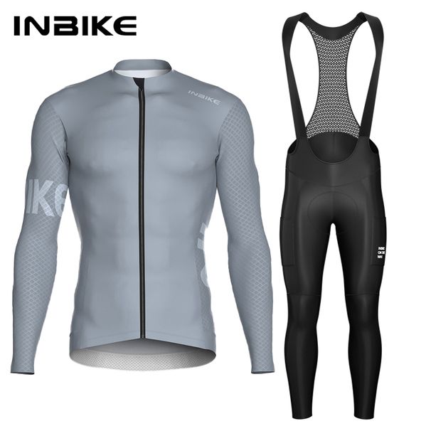INBIKE Men's Set Long Sleeve Jersey Bib Pants Quick-Dry Road Bike Suit With Pockets Spring Autumn Cycling Clothing Man_desvips.com