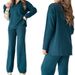 Women's Clothing autumn new solid color fashion lapel loose casual sweater two piece set for women_desvips.com