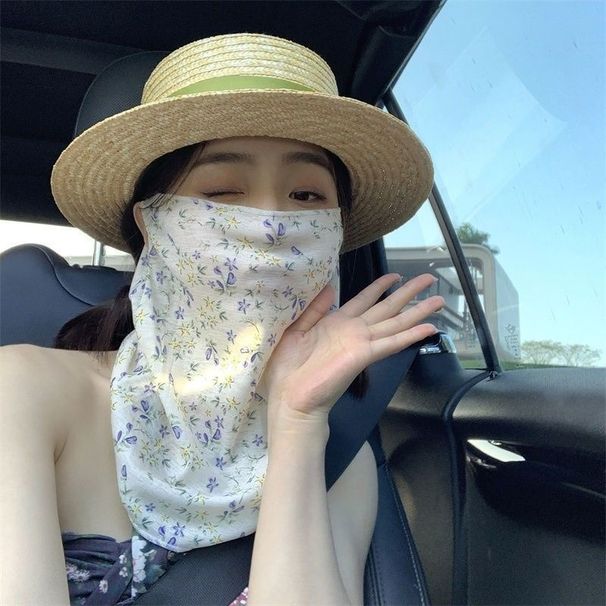 2025 Floral Full Neck Integrated Sunscreen Mask For Women UV Protection Outdoor Ice Silk Face Cover With Ear Hooks_desvips.com