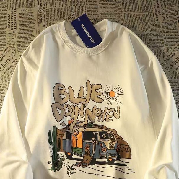 100% Cotton American Long Sleeve T-Shirt Unisex Oversize Trendy Brand Loose Fit Ins Style High Street_desvips.com