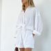 Women's Clothing temperament shirt jacquard striped puff sleeve shorts commuting design casual suit_desvips.com