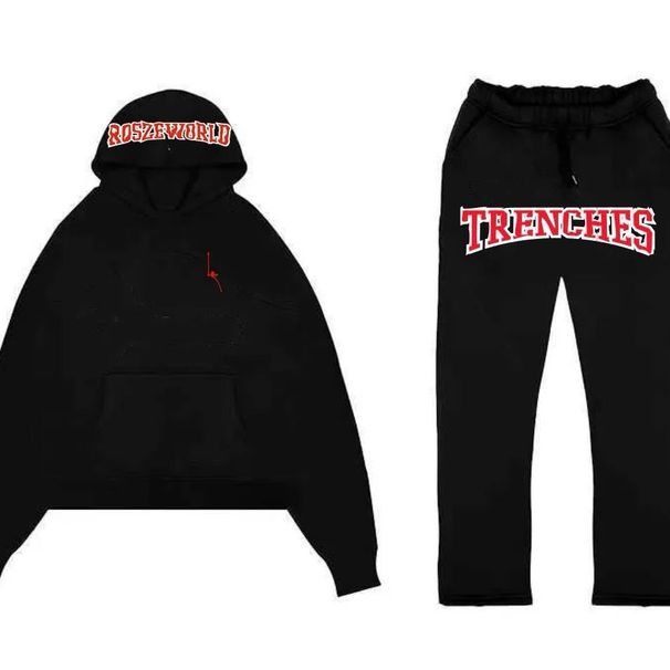 High Quality Letter Print Pullover Hoodie Casual Trousers 2025 American Style Personality Streetwear Set_desvips.com