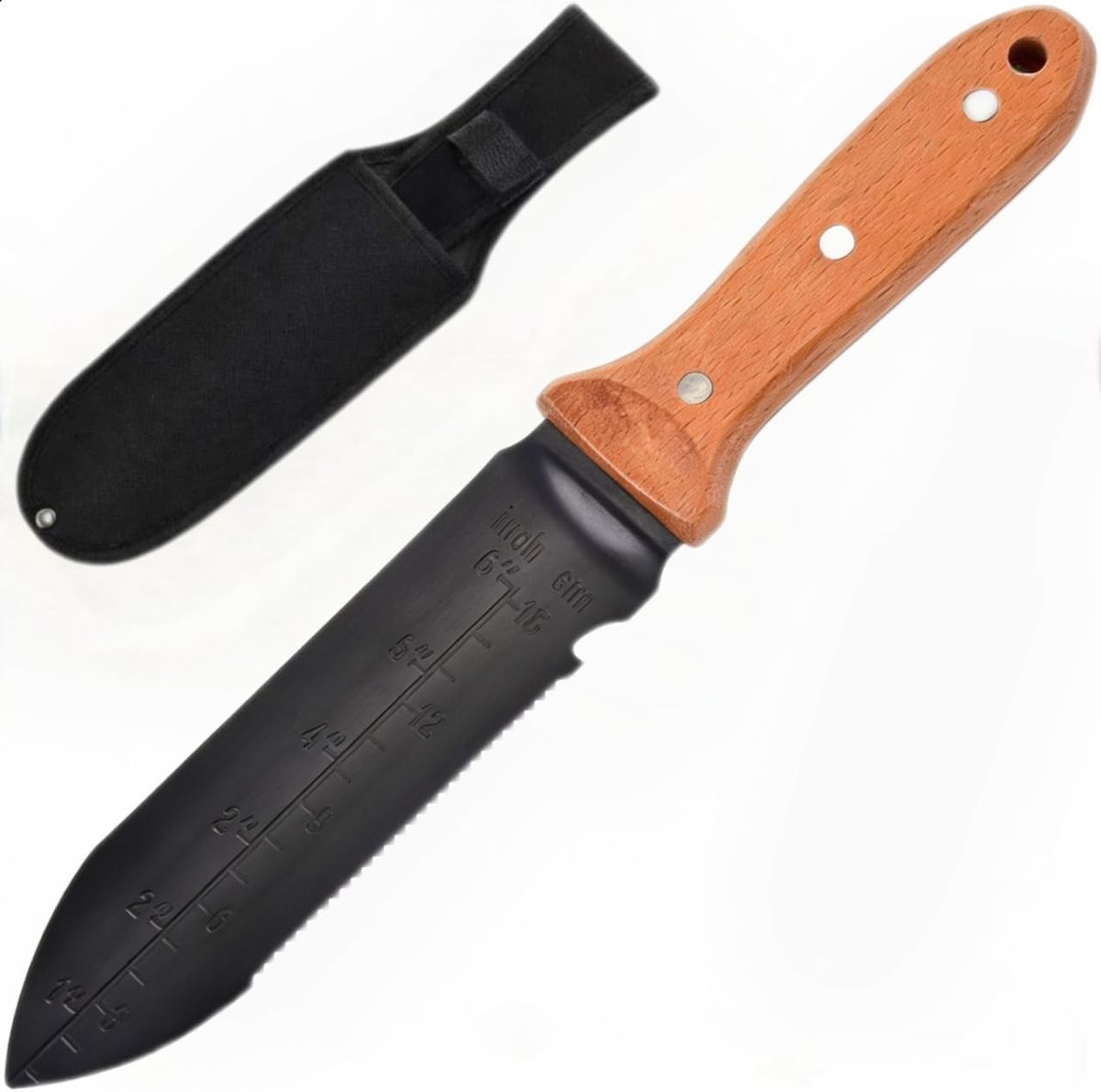 Hori Hori Garden Knife With 7-inch Stainless Steel Blade, Heavy Duty Gardening Tool, Full-Tang Wooden Handle With Hanging Hole And Oxford Sheath For W_desvips.com