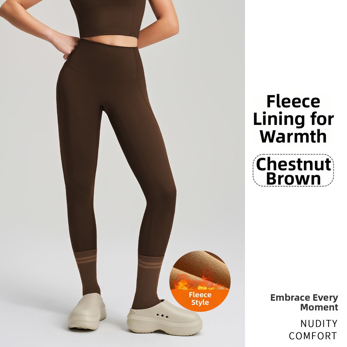 Women's Fleece Lined Thickened Yoga Pants High Elasticity Tight Fit Seamless Running Pants With Peach Shaped Hip Belt Pockets_desvips.com
