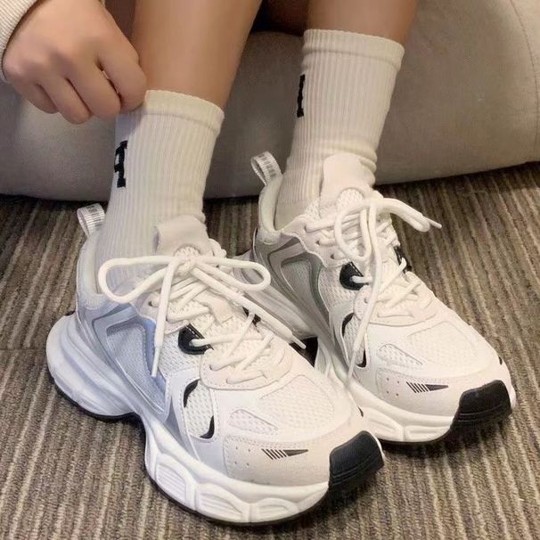Women's Dad Sneakers 2024 Mesh Casual Running Sports Versatile Thick Sole Breathable Shoes Ins Trend D-4_desvips.com