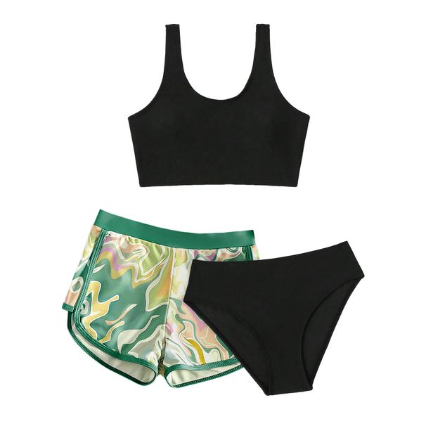 New Three-piece Swimsuit Set, Separate Swim Trunks, Children's Printed Two-piece Swimwear, Girls' Swimming Suit_desvips.com