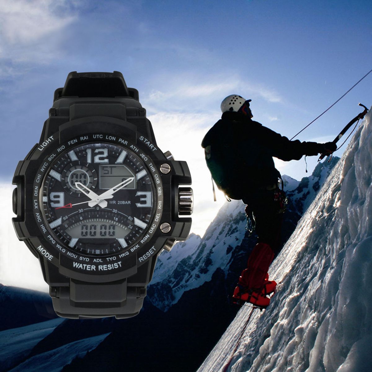 Multifunctional Men's Sports Display Electronic Quartz Dual Time Zone Waterproof Watch_desvips.com